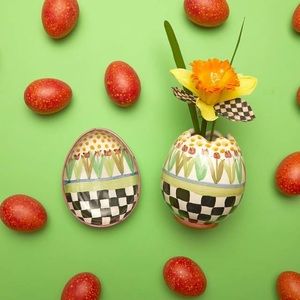 NWT Mackenzie Childs Tulip Garden Egg Vase & Egg Dish Limited Edition